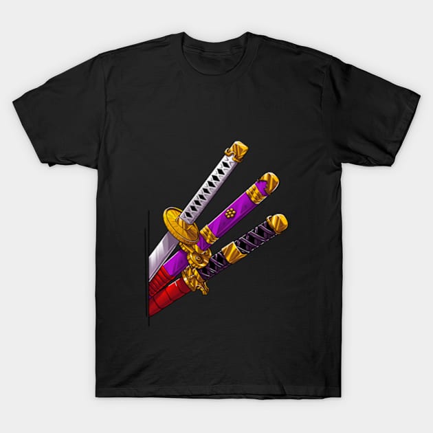 Three katana style T-Shirt by Meca-artwork